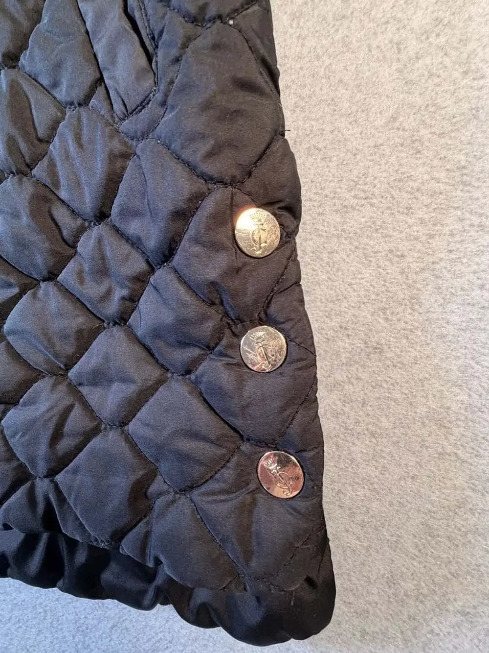 Juicy Couture Quilted Puffer Jacket Size S 7/8 Black Hooded Coat